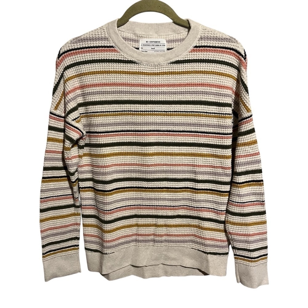 REI Co-op Wallace Lake Waffle Sweater Womens Small Striped Thermal Knit